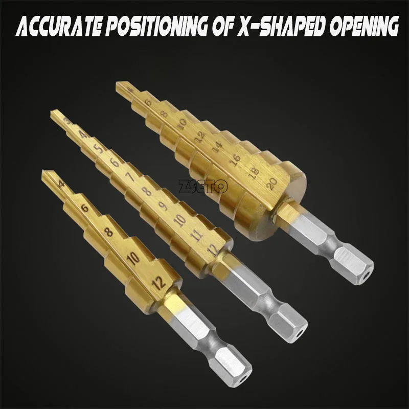 Hexagonal handle titanium plated ladder drill tower drill bit set 3-12/4-12/4-20mm small three piece set bag packaginb