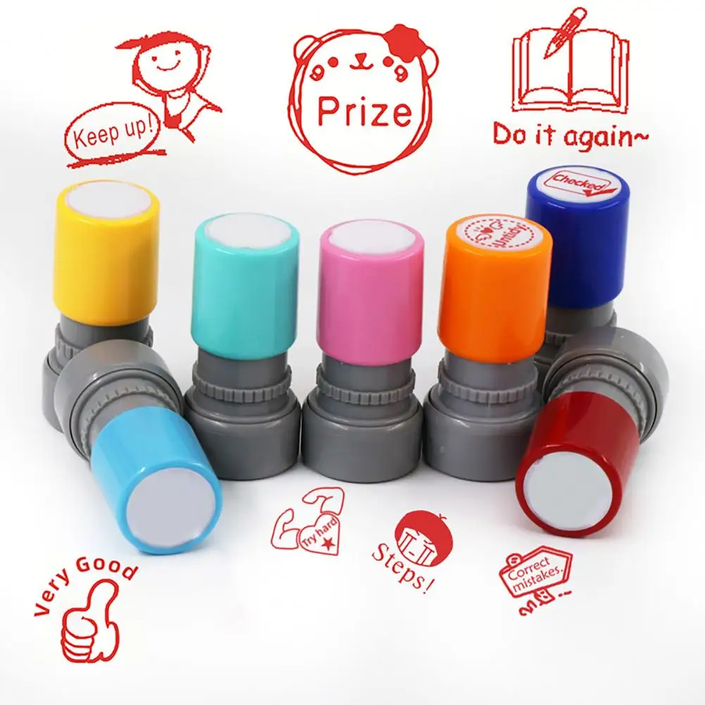 3.2cm English Comment Seal Long-lasting Ink English Comment Stamp Multiple Color Options Teacher Evaluation Tool Novelty Stamps