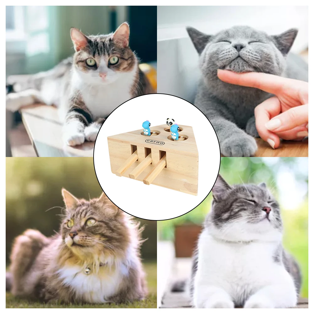 Interactive Puzzle Toys Cat Catching Mouse Pet Hit Hamster With 3/5-holed Mouse Holes Wooden Cat Hunt Toy Catch Bite