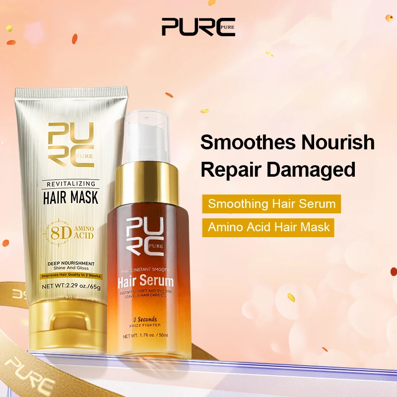 

PURC Amino Acids Hair Mask & Hair Serum Set Nourish Smoothing Repair Damaged Frizz Soft Treatment Hair Care Beauty Products