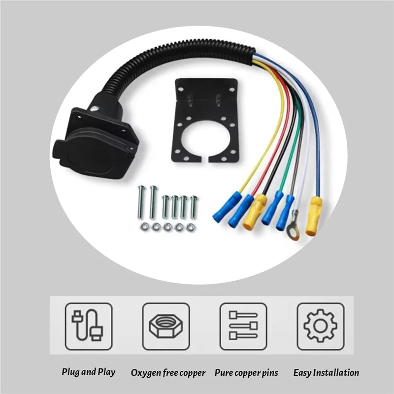 B90B-7 Pin Trailer Plug 7-Way RV Trailer Connector Electrical Trailer Wire Adapter Quick Converter With Mounting Bracket