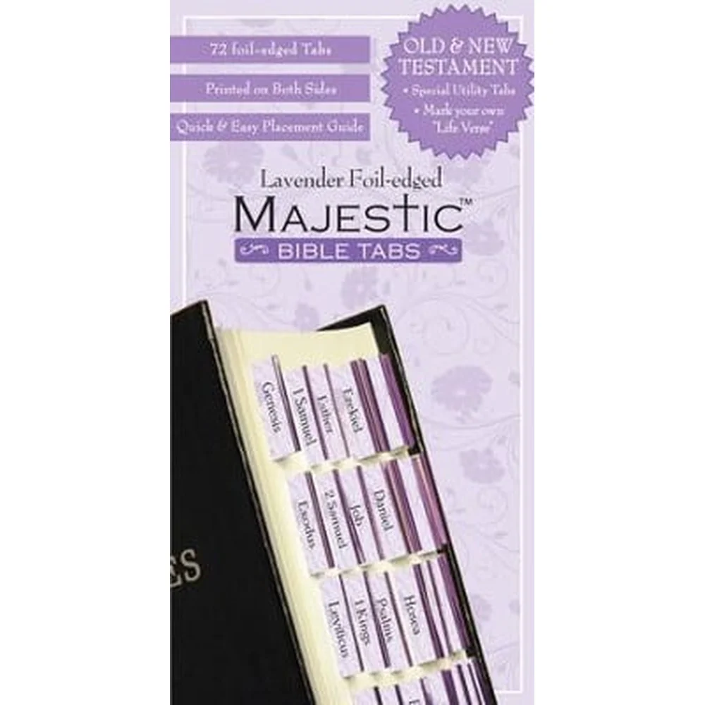 Selbstklebende Bibel-Tabs, vorgeschnittene permanente Tabs, einfache Seitenmarkierung, Lernanleitung, Lavendelfolienkanten, doppelseitige Anweisungen