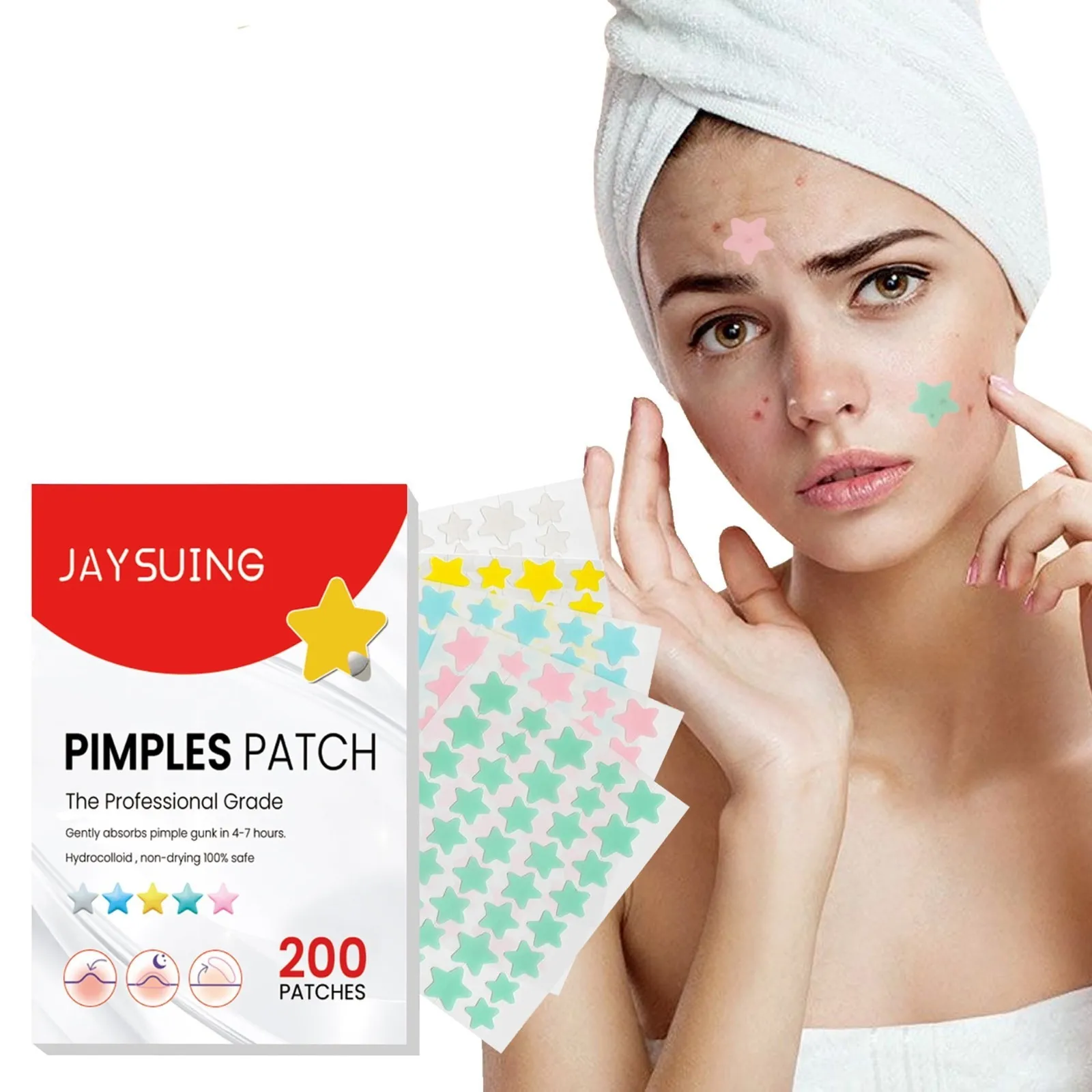 Pimple Patches For Face Colorful Cute Star Zit Covers Hydrocolloid Acne Patches With Tea Oil Witch Hazel Centella Asiatica Patch