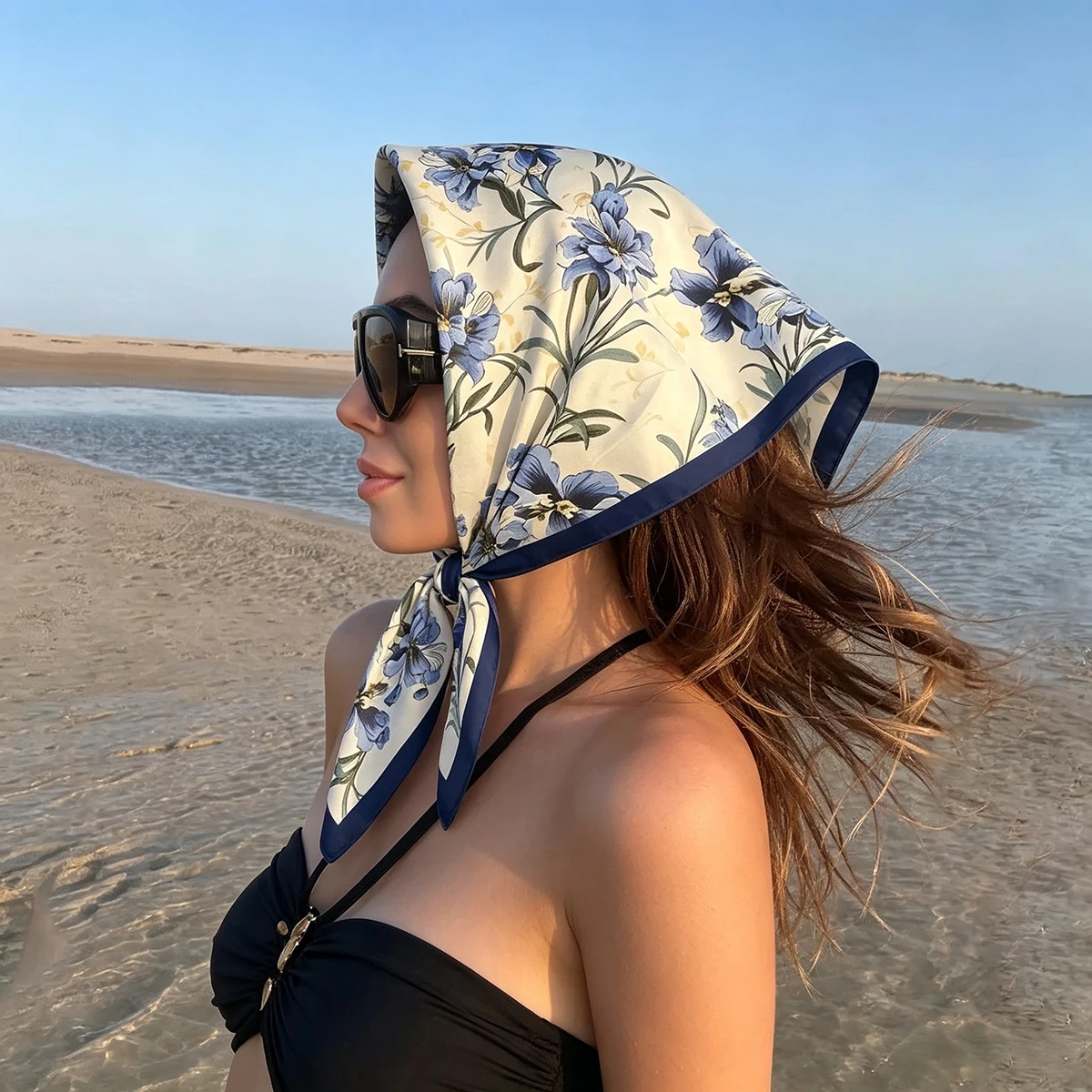 Luxury Floral Print Hairband Scarf for Women Elegant Bandana Neck Kerchief Headband Foulard 70cm Female Fashion Accessory