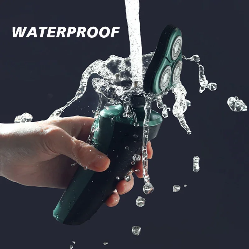 Groene Slimme Elektrische Scheerapparaat Lcd Digitaal Display Drie-Head Zwevend Scheermes Usb Oplaadbare Wassen Multifunctioneel Baardmes