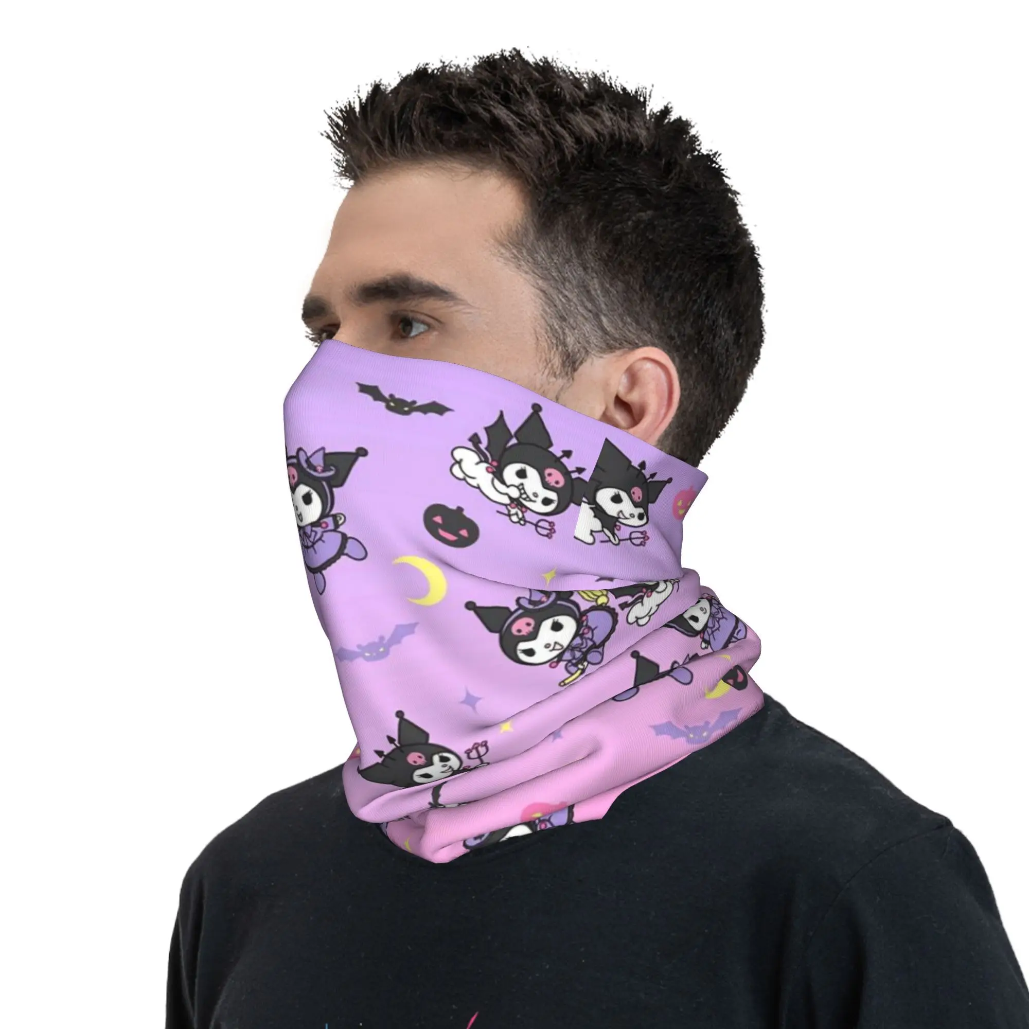 Personalizado kuromi kawaii bandana inverno pescoço mais quente feminino à prova de vento envoltório rosto cachecol para caminhadas gaiter bandana