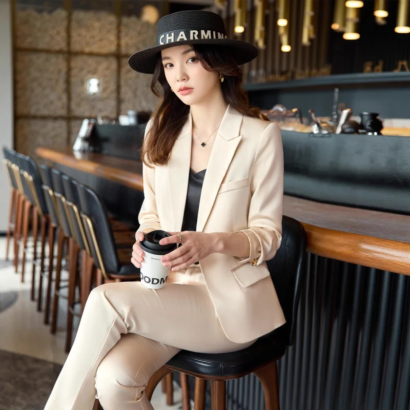Blue satin suit for women2025New professional formal suits and jackets for beauty salons and jewelry stores