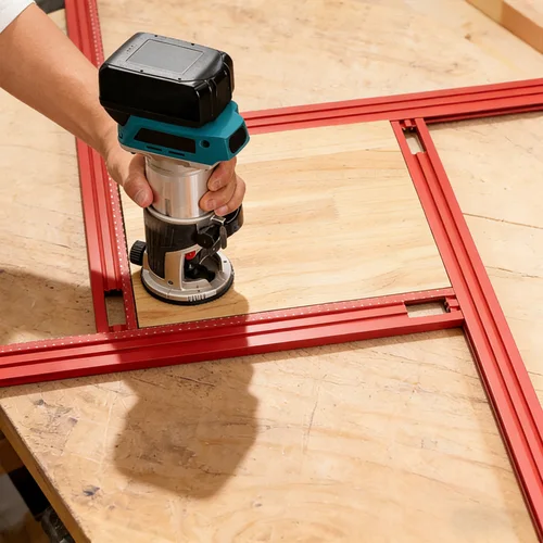 Imagen 2 del producto 1 Juego para recortar fresado ranura carril guía de grabado respaldo ajustable soporte de carril guía auxiliar 40cm herramientas de carpintería DIY