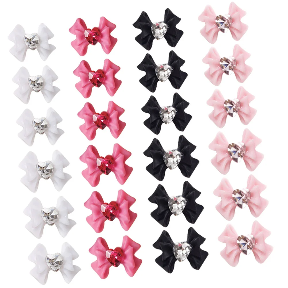 40 Pcs Colorful Bowknot Nail Decoration White Ribbon Charm Decorate Resin Rhinestones for Nails