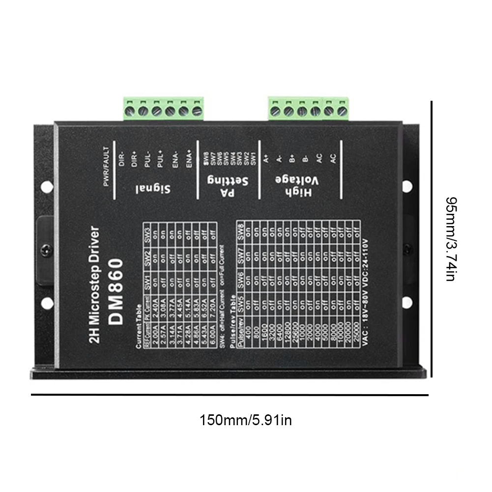 DM860H DM860 Microstep Drive 0-200khz 2 Phase Stepper Motor Controller AC18-80V Or DC 24-110V Fit for Nema34 Stepper Motor