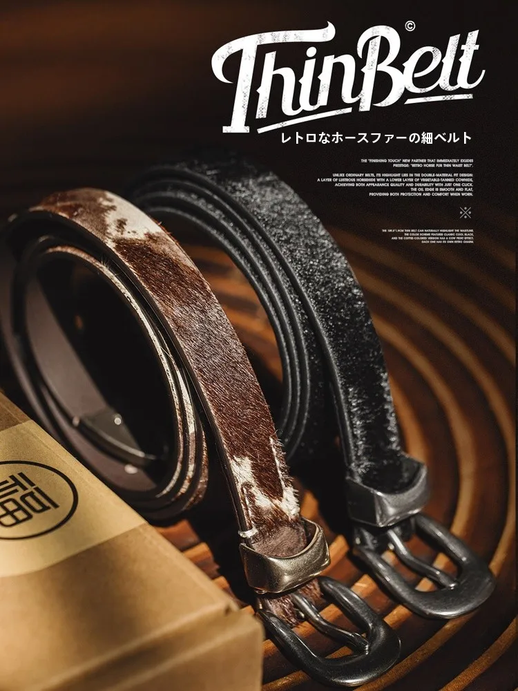 マデン-レトロ-ブラック-レオパード柄-多用途-馬毛バックル-細身スタイル-本革牛革ベルト-レディース用