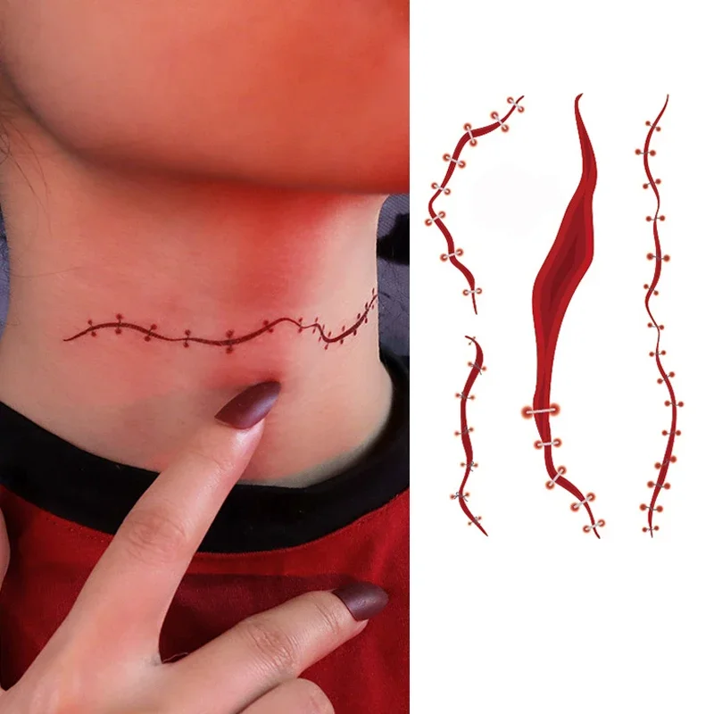 

Tattoo Sticker Horror Bleed Scar Halloween Element Waterproof Temporary Fake Tatto for Men Women Makeup Neck Hand Body Art