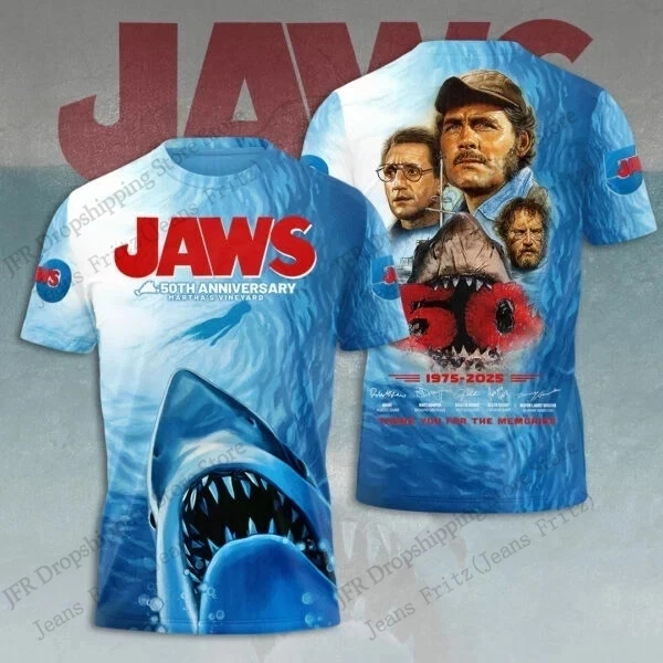 Men T-shirt Movie Jaws 50Th Anniversary 3d Print Tshirt Men Women Fashion Hip Hop Short Sleeve Tops Tees Kid Clothing Y2k hombre