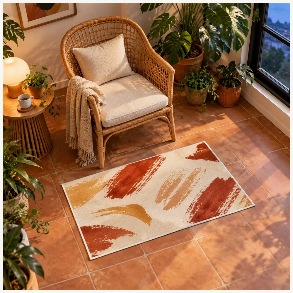 VIKAMA Abstract Expressionist Strokes Door Mat, Non Slip Easy Clean Flannel Rug, Modern Art Floor Mat for Bathroom, Bedroom