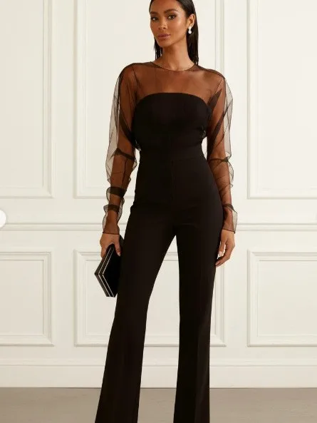 

Зимний женский комбинезон с сетчатыми вставками, облегающий, прямой крой, средняя талия, длинный рукав, повседневный стиль, из полиэстера.