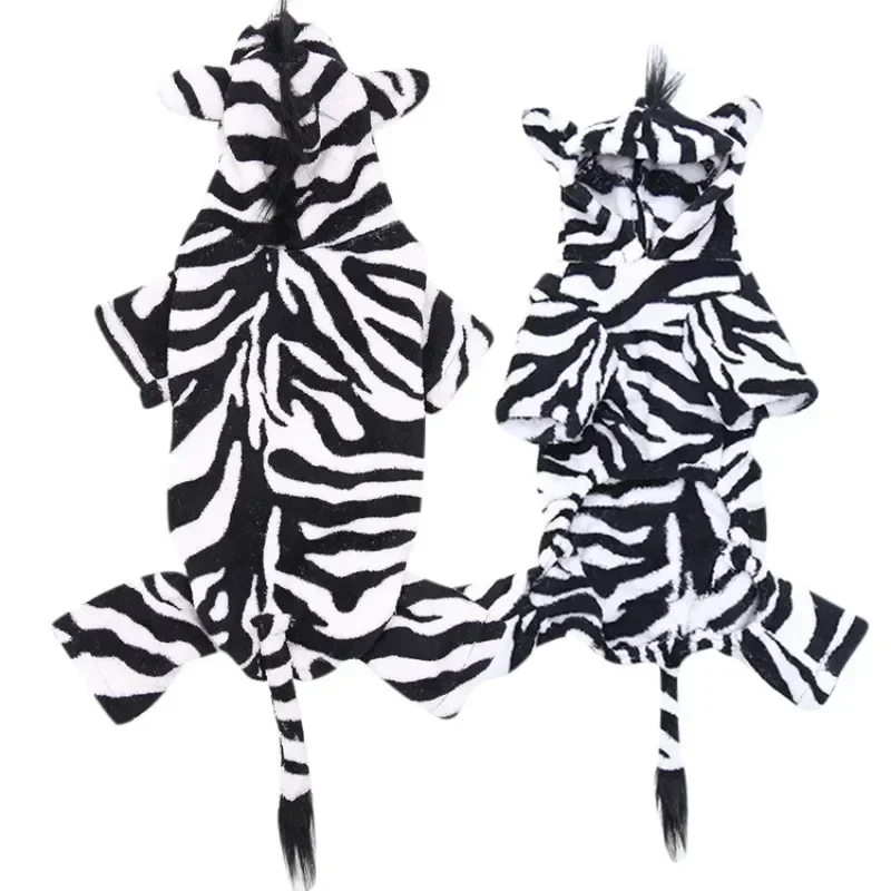 هالوين تأثيري كلب سترة مضحك الشتاء زيبرا ليوبارد على شكل 4-الساق زي أسود أبيض مستلزمات الحيوانات الأليفة للكلاب والقطط #1