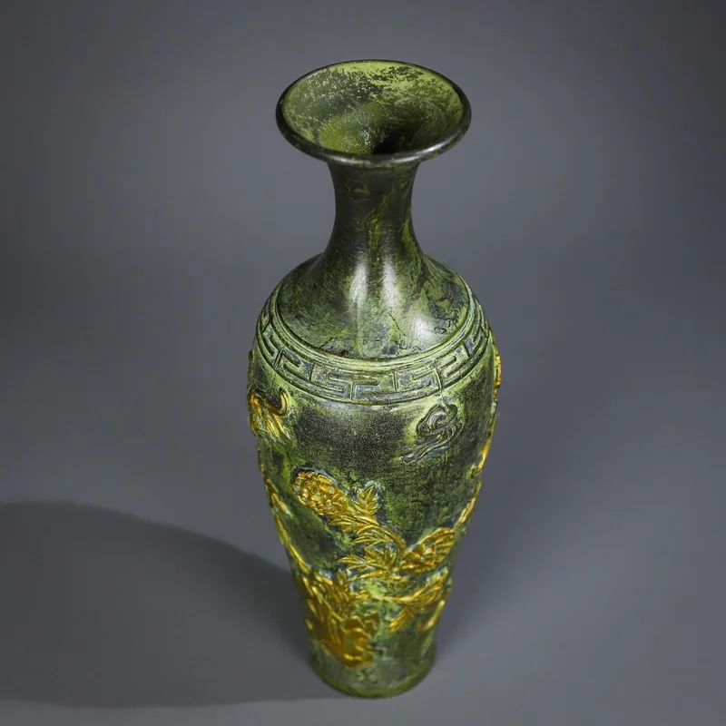 Antique Five Blessings Vase Ornament for Gift Collection and Bedroom Decoration, Bronze Color with Gold Plating