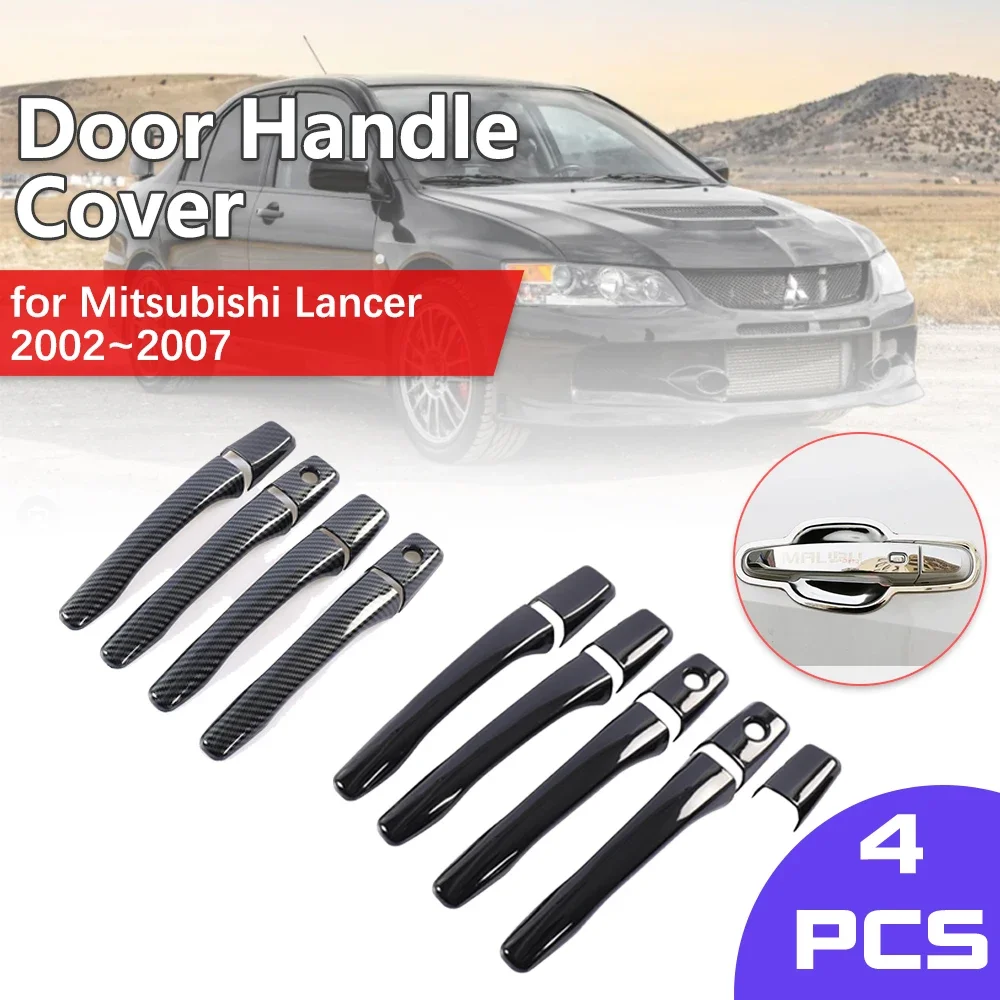 For Mitsubishi Lancer Cedia Evo 7 8 9 2002~2007 Door Handle Cover Carbon Fiber Trim Catch Sticker Cap Accessorie
