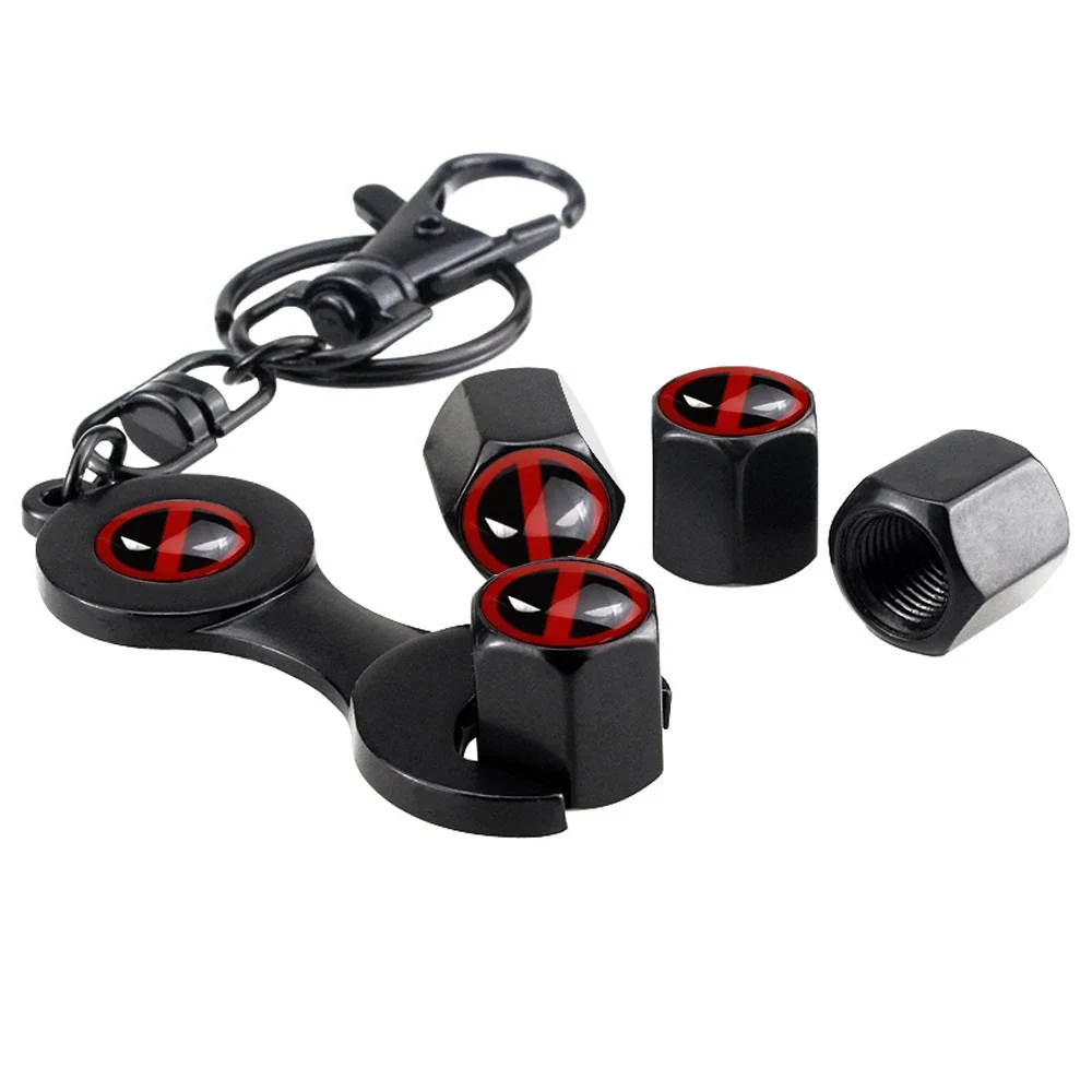 4pcs Miniso Anime Cartoon Marvel Deadpool Car Wheel Tire Valve Stem Caps Air Covers with Wrench for BMW Audi Dodge Hyundai Mazda - view 2