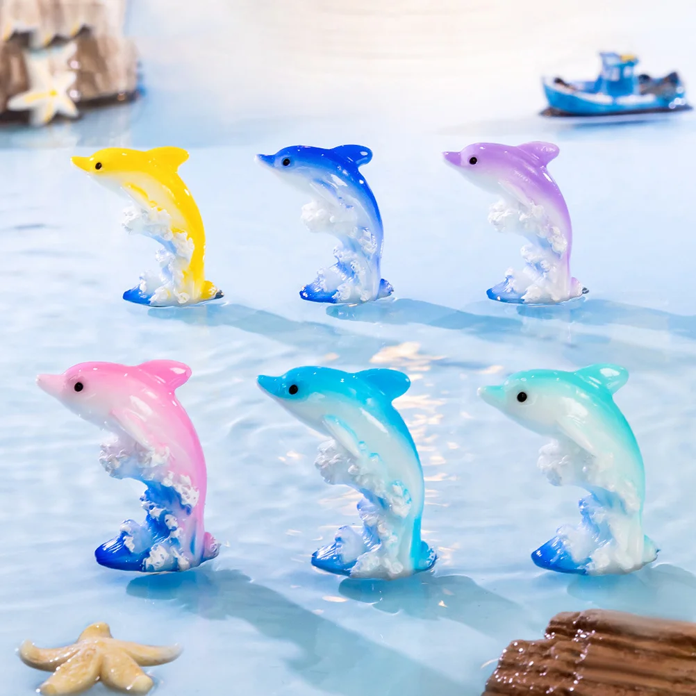 7 Pcs Micro Landscape Dolphin Miniature Statues Tiny Resin Animals Toys Puzzle Small Figures Child