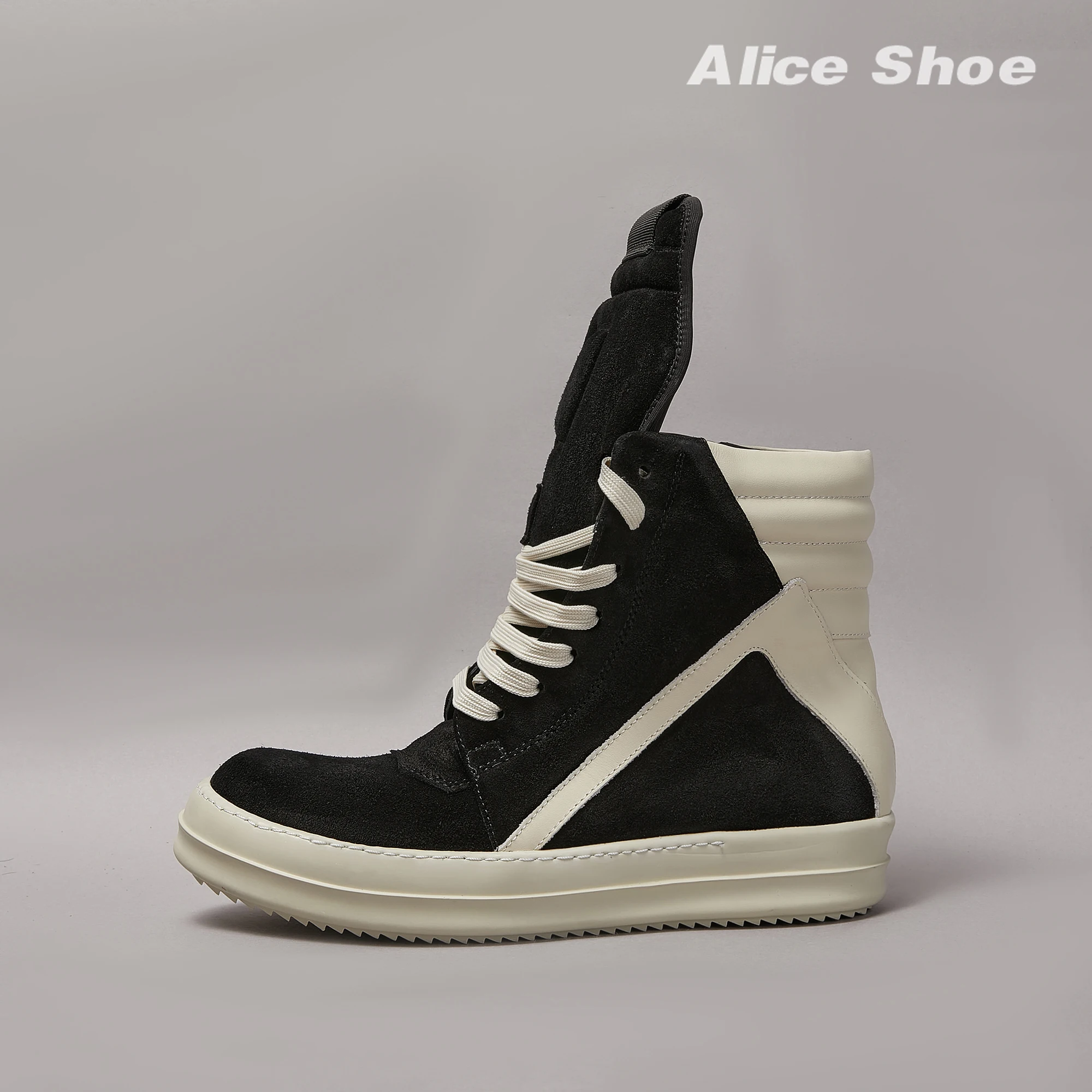 Brand Casual Men Shoe High Top Women Sneaker Quality ricks Black Geobasket Cow Suede owen Zip Luxury Thick-sole Flat Ankle Boot