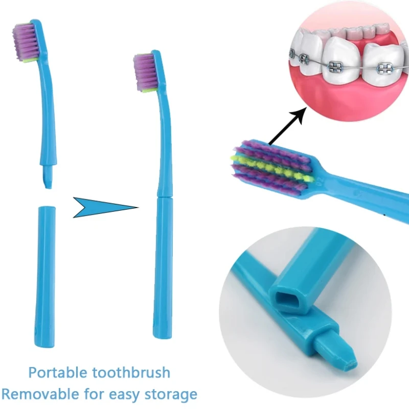 ทันตกรรมทําความสะอาดจัดฟันชุดแปรงฟันที่ถอดออกได้ Interdental แปรงขี้ผึ้งกัดกาวฟันไวท์เทนนิ่งกล่องเก็บ