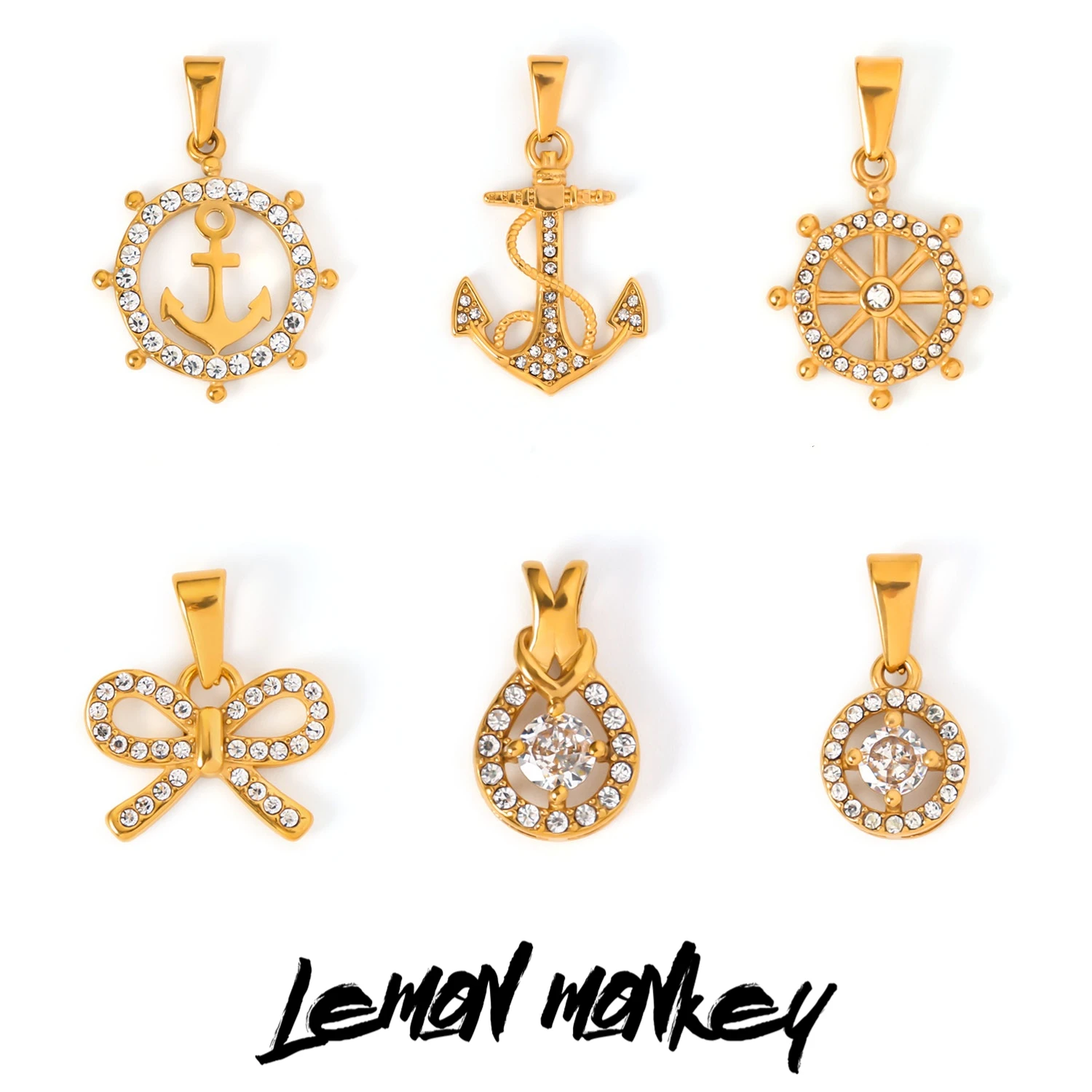 

INS Style Boat Rudder Bow Pendant Stainless Steel Anchor with Rhinestone Inlay Jewelry Wholesale