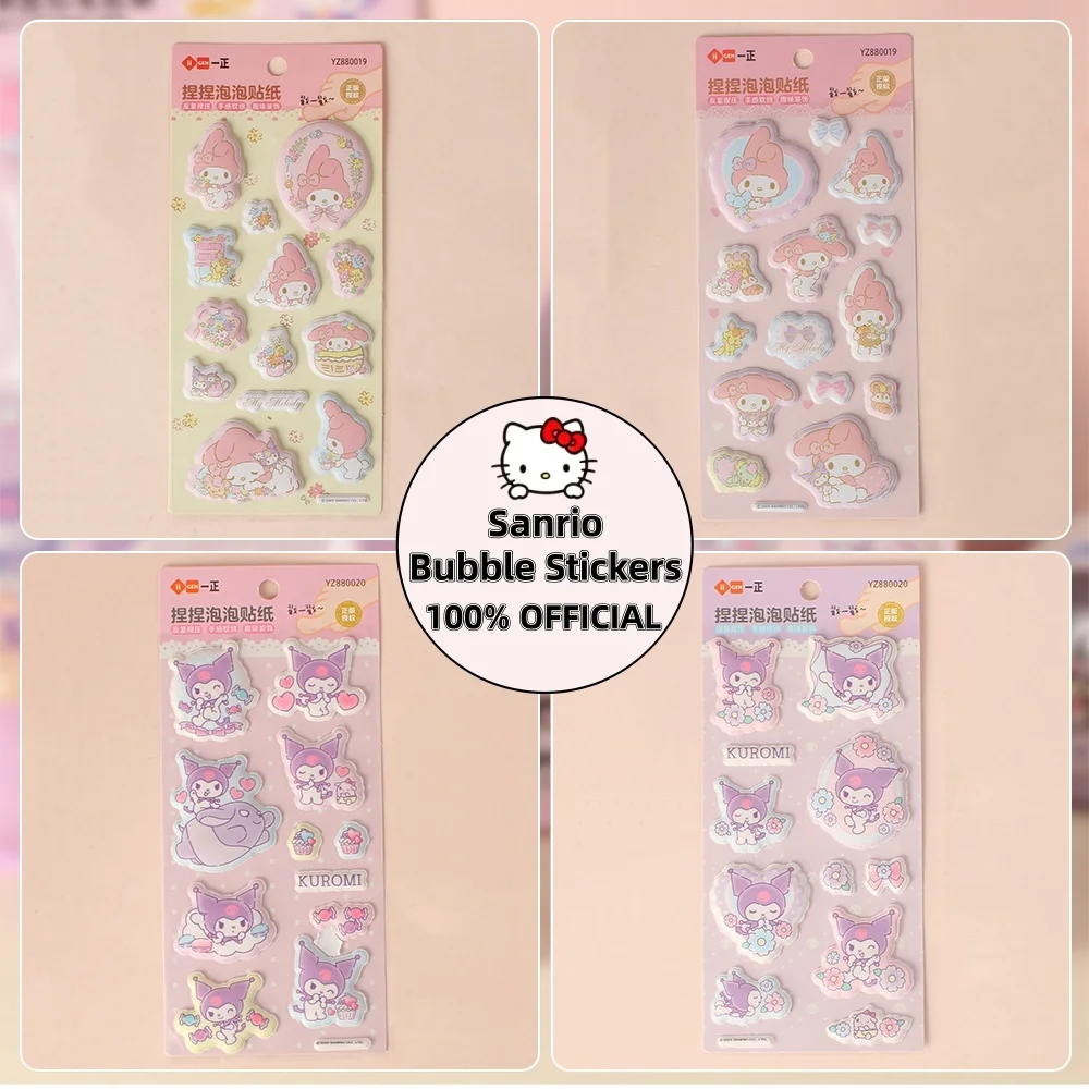 Genuine Sanrio 3D Puffy Stress Relief Stickers Kawaii Kuromi Melody Fun Decor Sticker For Planner Journal Album Christmas Gifts