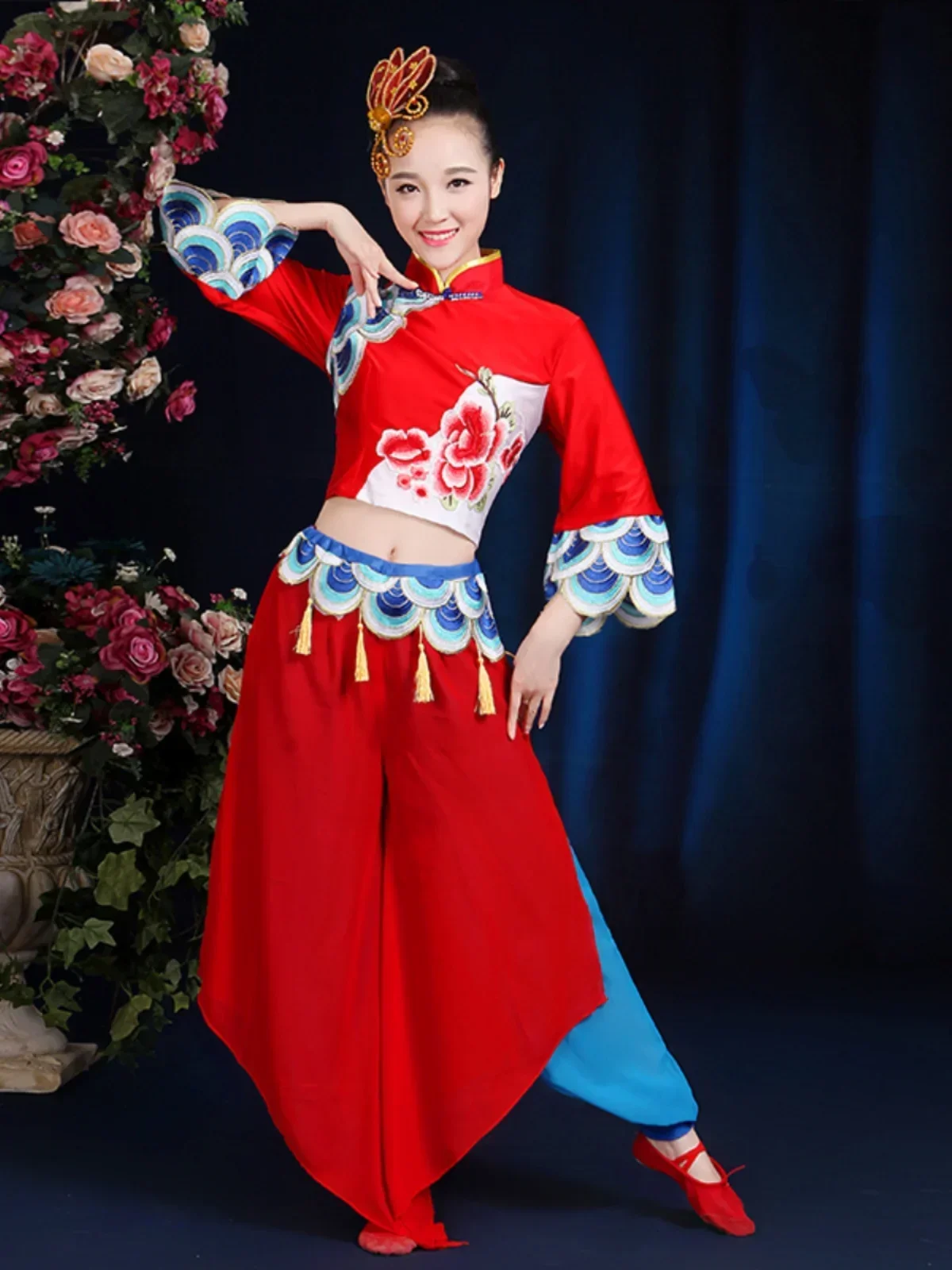 Yangge Costume Performance New Chinese Style Classical Fan Dance National Summer Female Waist Drum 2 Pieces