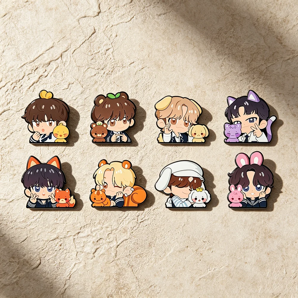 8Pcs Aniteez Kawaii Chibi Boys Animal Mascot Enamel Pins Cartoon Character Metal Lapel Brooches Cute Mini Pet Badges for Clothes