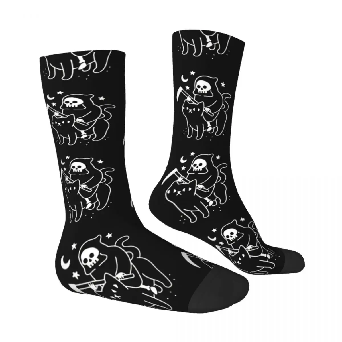 Hip Hop Retro Ghost Cat Crazy Men's Socks Skull Unisex Harajuku Seamless Printed Funny Happy Crew Sock Boys Gift