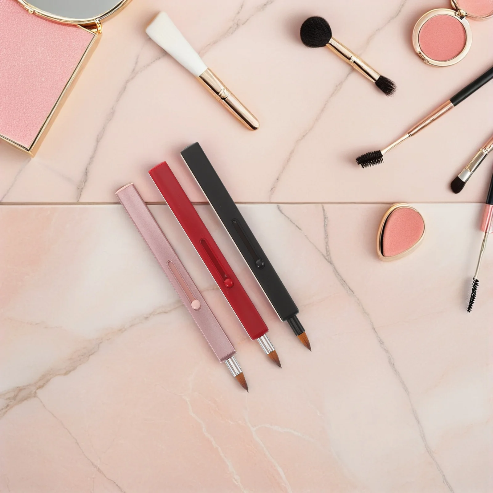 

3pcs Makeup Lip Brush Retractable Dual Ended Soft Bristles Travel Friendly Lipstick Applicator Bright for Daily