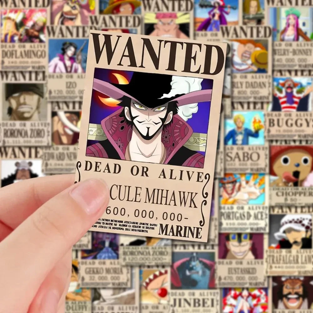 10/30/56pcs Cool Anime ONE PIECE Wanted Poster Stickers Cartoon Graffiti Sticker Decoration DIY Laptop Skateboard Phone Decals