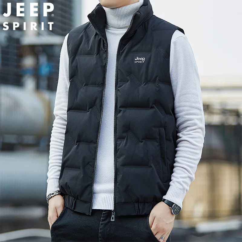 JEEP SPIRIT new winter men down vest fashion stand collar short large size solid color coat casual all-match warm slim waistcoat