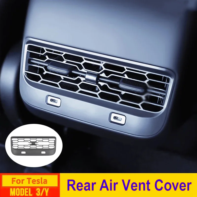 

For Tesla Rear Air Vent Cover Model 3 Y Accessories Center Console Armrest Box Back Conditioner Outlet Filter Grille Protector