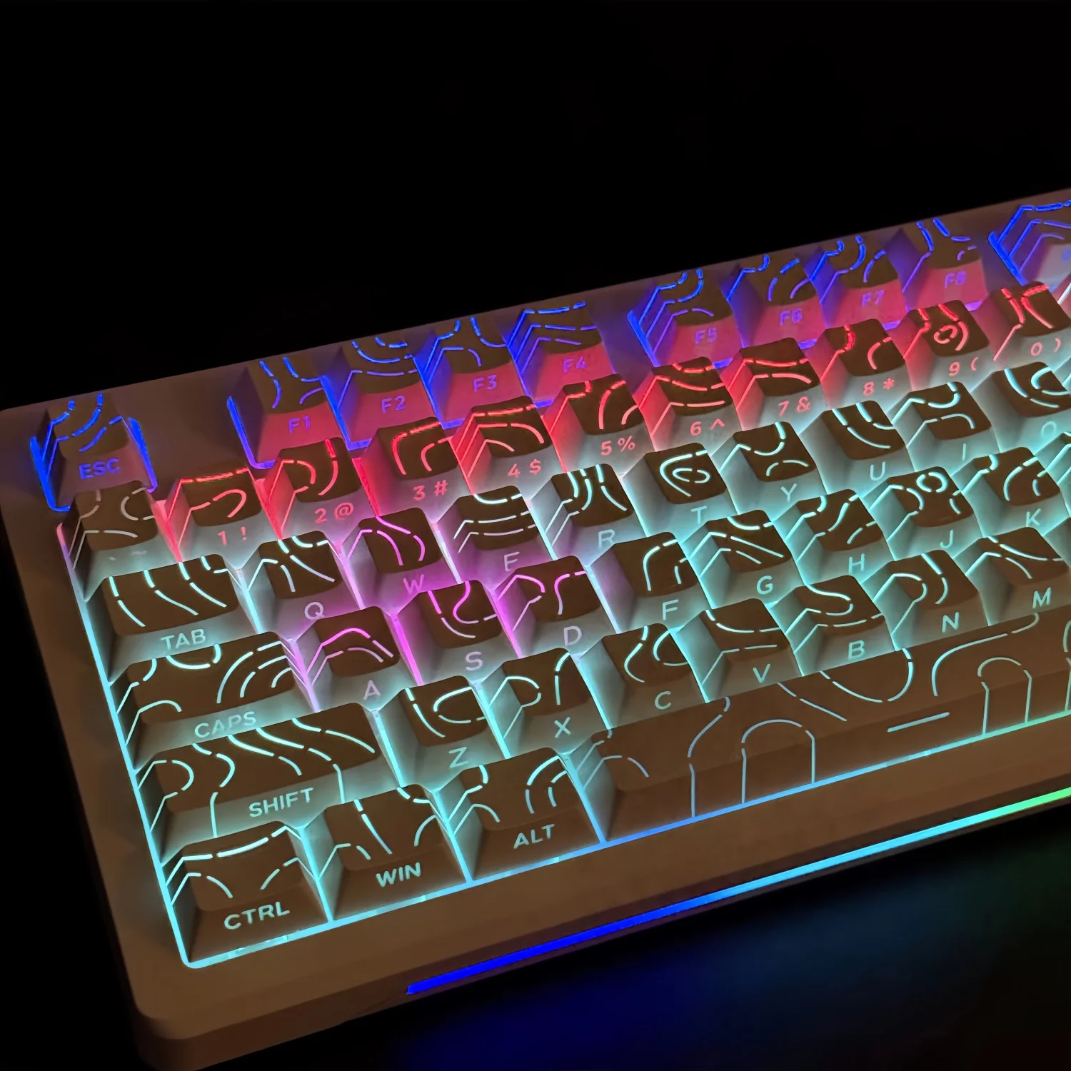 Topographic Keycaps Contour Lines Shine Through 97 Key PBT Cherry Profile Side Print Backlit for MX Gamer Mechanical Keyboard
