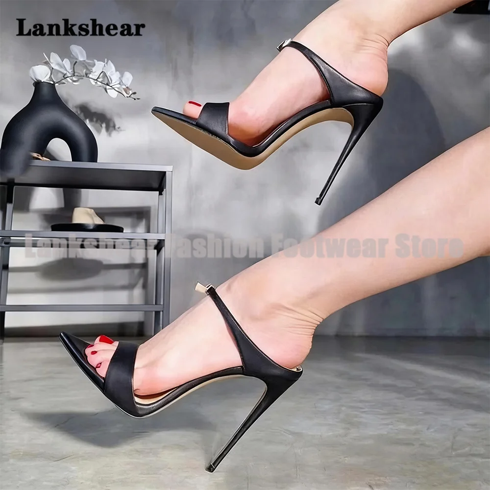 

Single Straps Buckled Stiletto Heels Mules Slippers Women Shoes Summer Pointy Toe Slip On Gladiator Sandalias De Mujer Verano
