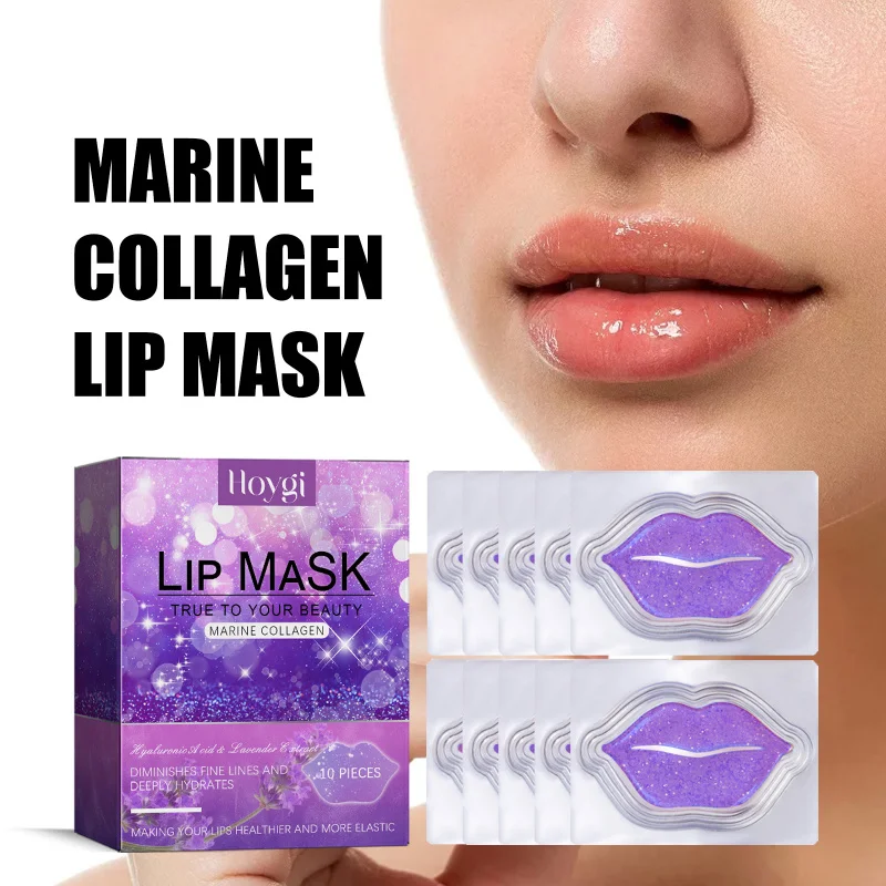

Hydrating Lip Mask Patches - 10pcs, Reduces Lip Lines & Dead Skin, Anti-Chapping, with Lavender Extract & Collagen