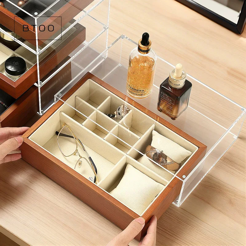 Magnetic Acrylic Lid Jewelry Box  Bracelet, Ring, and Accessory Storage Tray Wooden Necklace Jewelry Tray