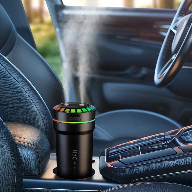 300ML Double Spray Vehicle Air Humidifier Type-c USB Music Rhythm Spray Humidifier with Mood Light Car Mini Aroma Humidifier