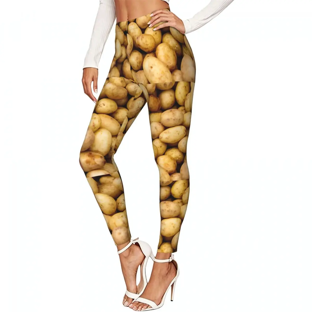 Ladies Elastic Waist Skinny Leggings Potato Trousers For Daily Outdoor