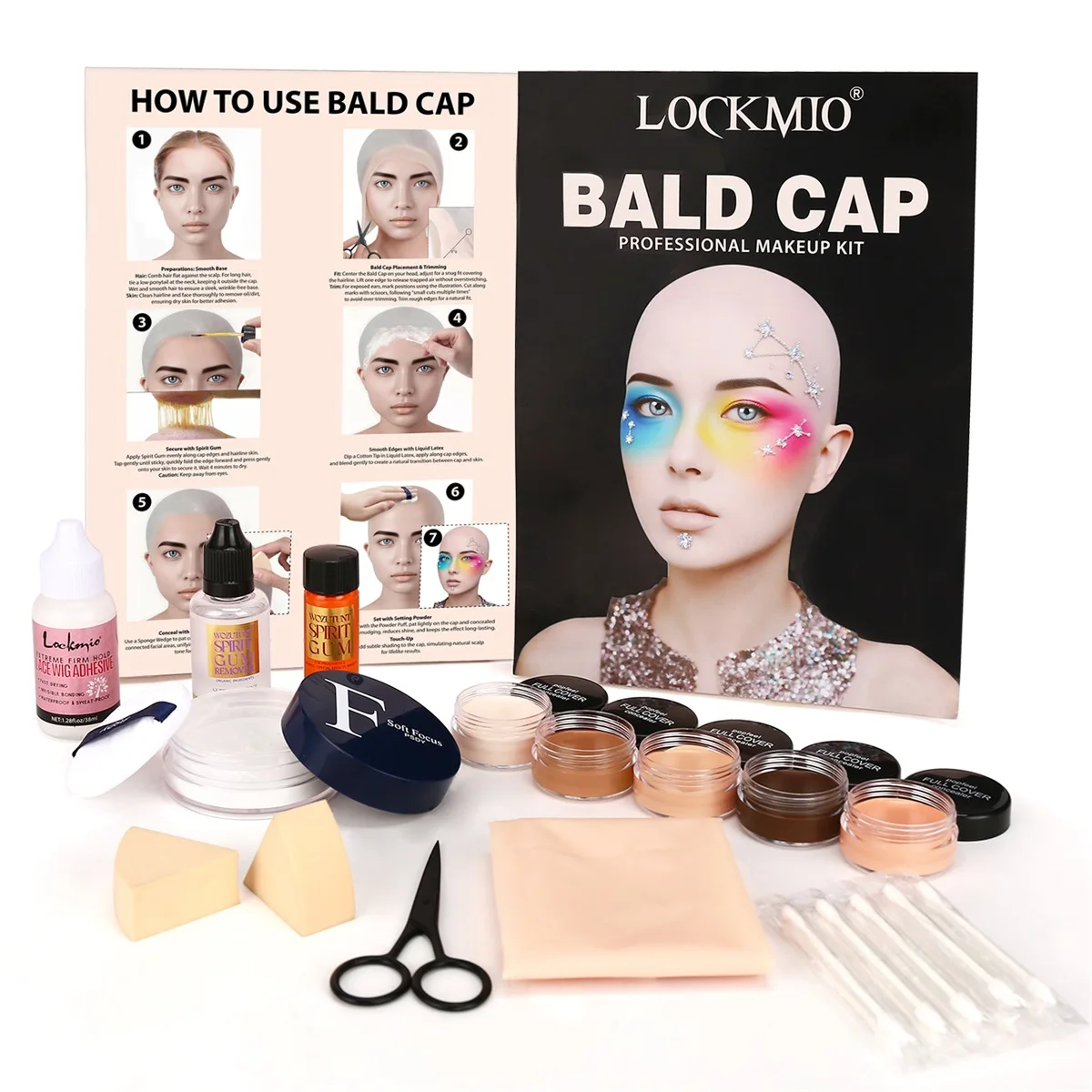 

Halloween Latex Bald Head Prosthetic Makeup Glue Setting Powder Skin-Tone Greasepaint for Cosplay Christmas Masquerade Party Kit