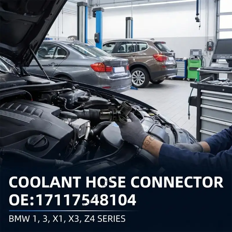1711754 Automotive Coolant Hose Fitting, Black Replacement Joint with Straight Tube End and Angled Openings for 1 Series Vehicle