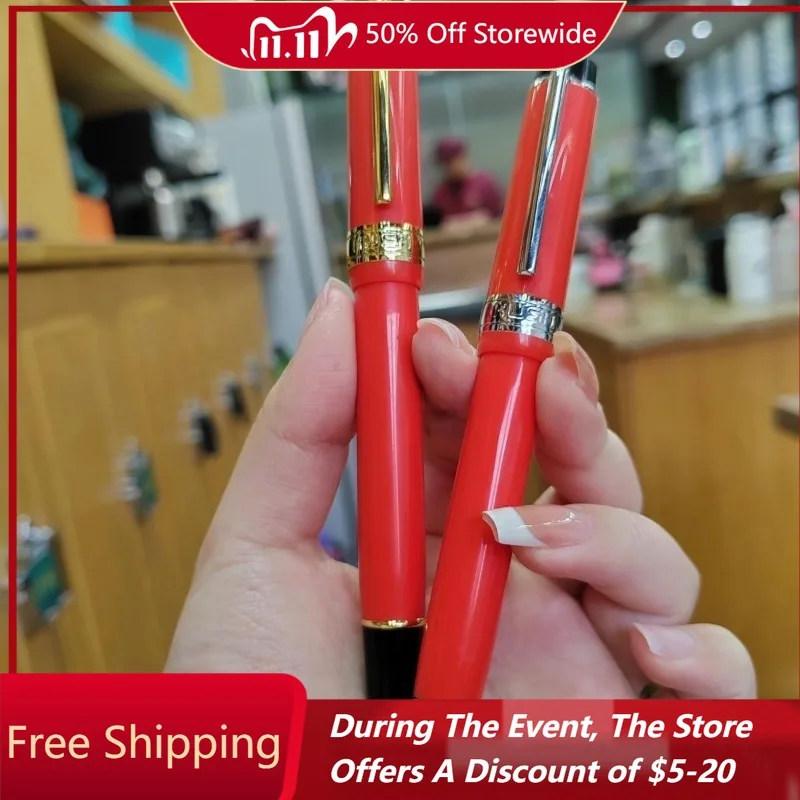 

New Discount HUXIAOSHAN Red Resin Luxury Fountain Pen EF/F/M 0.5 0.7 Nib Ink Pens Collection Travel Pen ,PK Majohn Fountain Pens