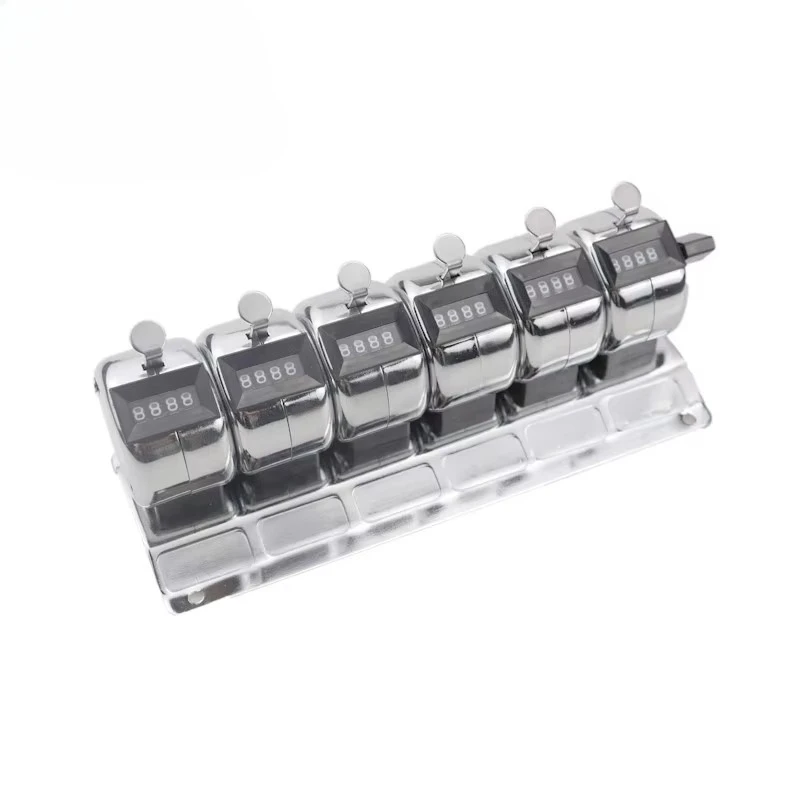 6-Unit Stainless Steel 4-Digit Conjoined Mechanical Counter 4-Digit Manual Clicker for Counting