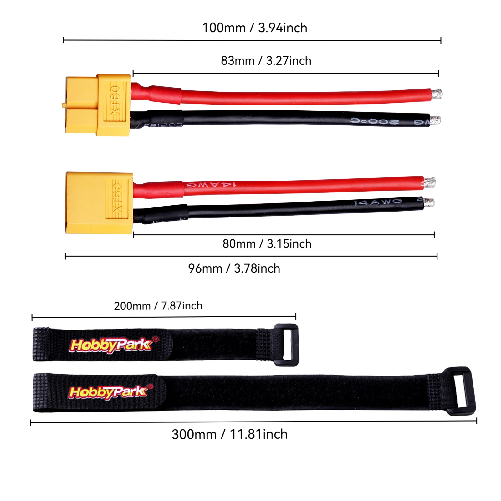 Hobbypark RC Lipo Battery Cable Xt60 Male Female Connectors 14awg Silicone W/Battery Straps For Rc Cars Quadcopters (4pcs)