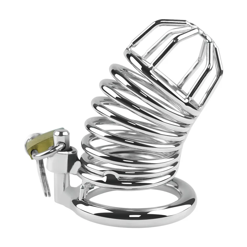 Male Metal Chastity Cage Penis Ring Mesh CB Lock Chastity Belt with Silicone Catheter Sissy Penis Bondage Adult Erotic Sex Toys