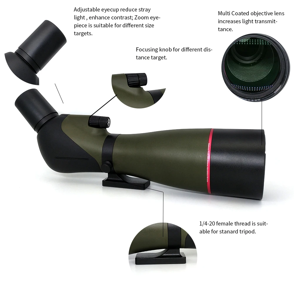 Waterproof Fogproof 20-60X80 Zoom Bird Watching Spotting Scope