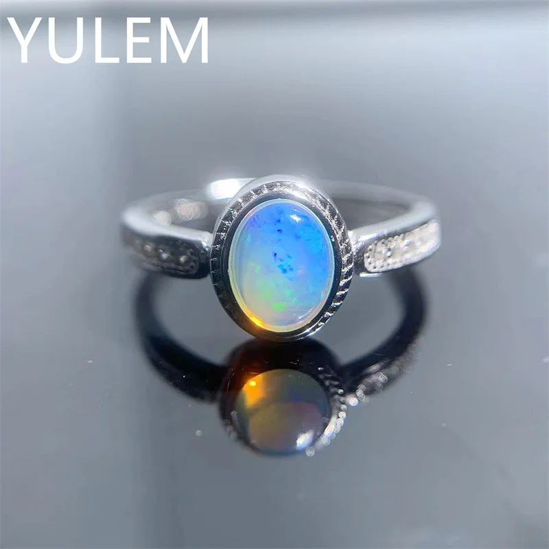 YULEM 5mm*7mm Oval Shape Opal Ring for Daily Wear 100% Natural Africa Opal Silver Ring Solid 925 Silver Natural Opal Jewelry