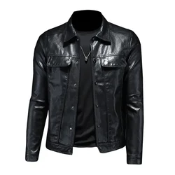 2023 Spring and Autumn Men's Fashion Polo Neck Motorcycle Leather Coat Slim Fit Men's Leather Coat Versatile Fashion Jacket